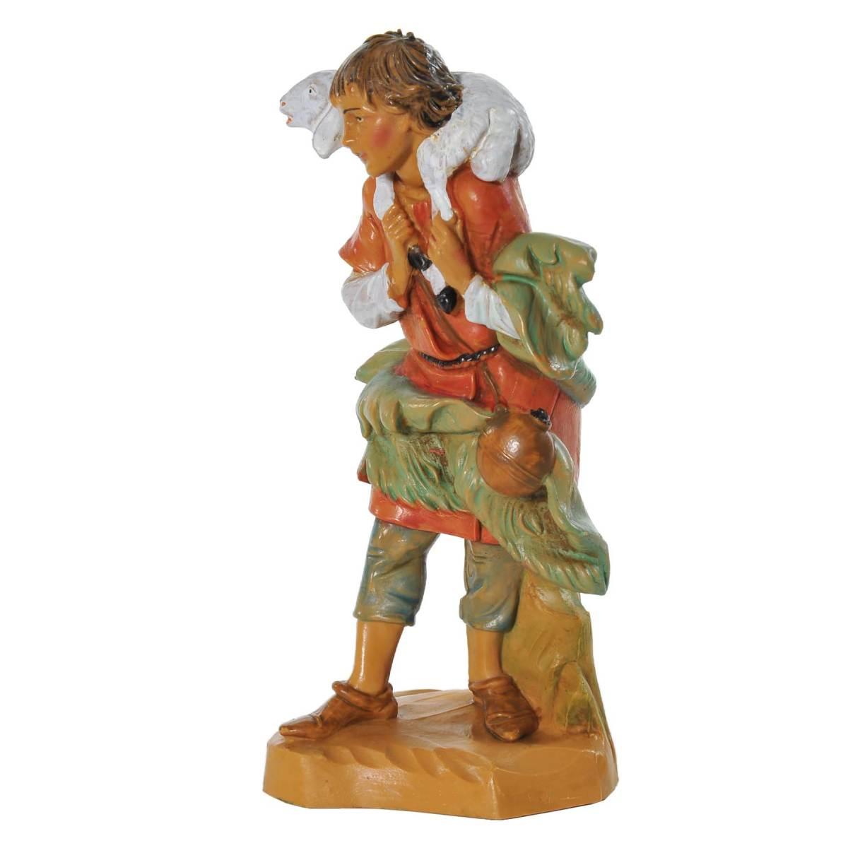 Statua presepe 12 cm pastore con pecora sulle spalle