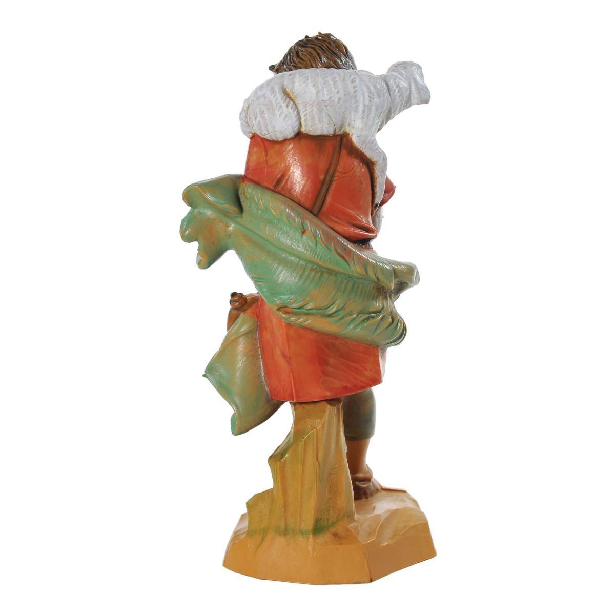 Statua presepe 12 cm pastore con pecora sulle spalle