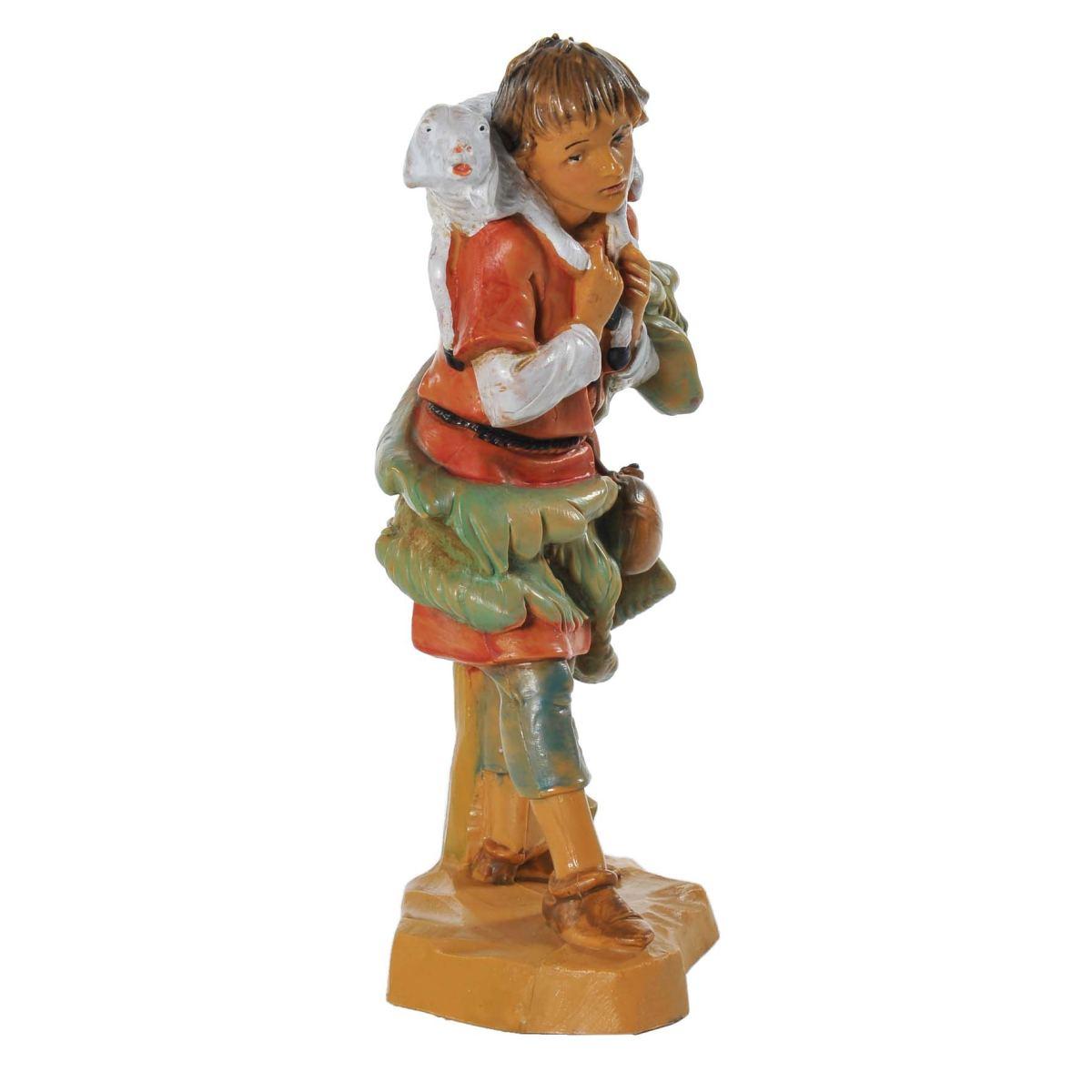Statua presepe 12 cm pastore con pecora sulle spalle