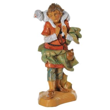 Statua presepe 12 cm pastore con pecora sulle spalle