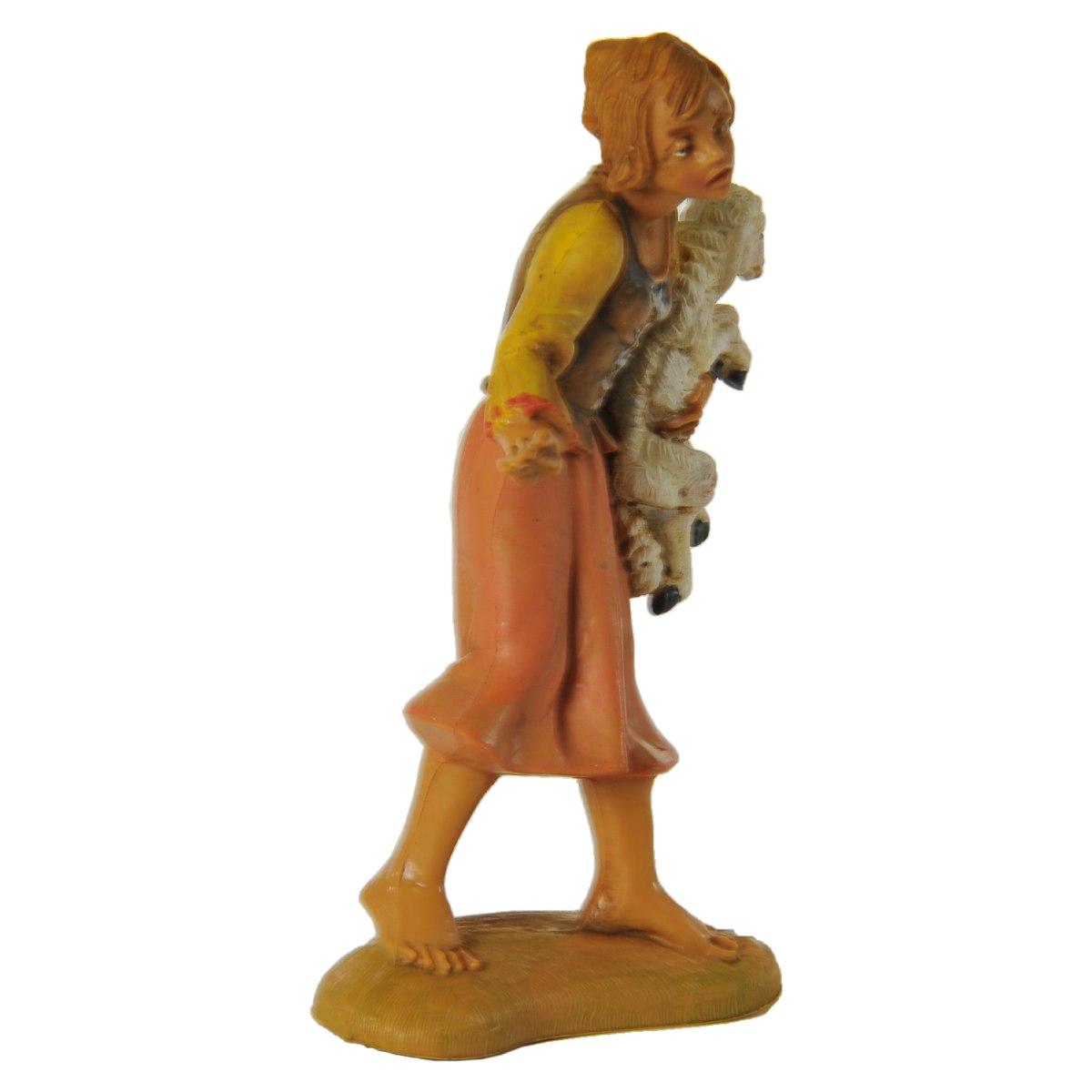 Statua presepe 10 cm pastorella con pecora