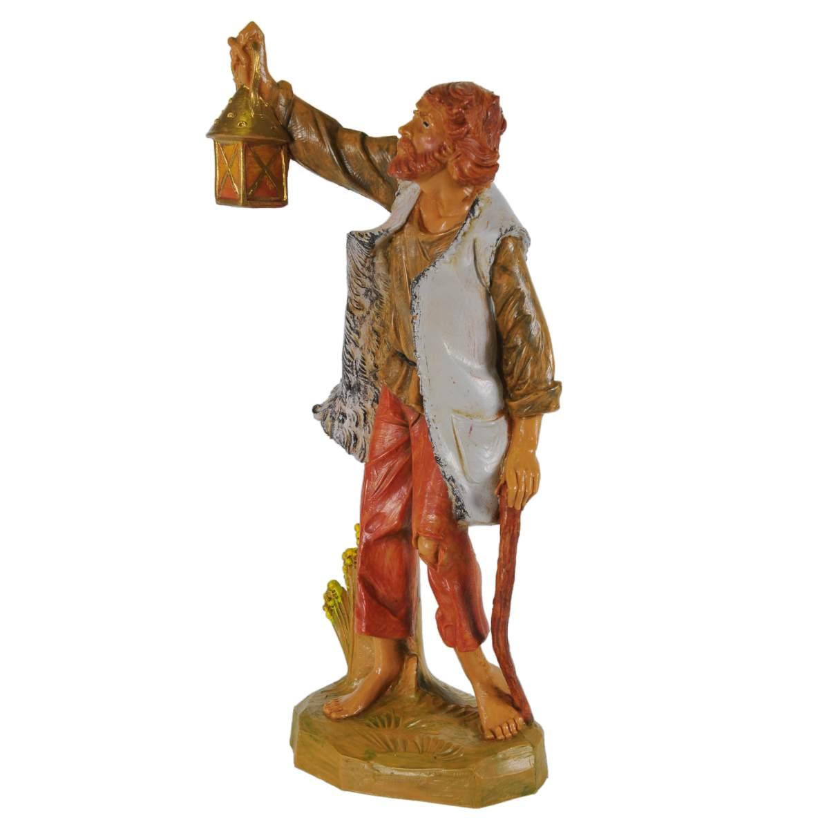 Statua presepe 19 cm lanternaio con bastone e lanterna