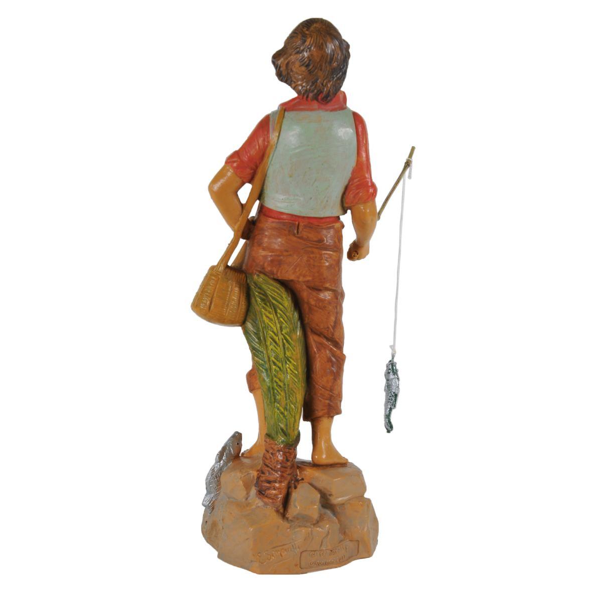 Statua cm.19 Pescatore con Canna e Cesta | Fontanini