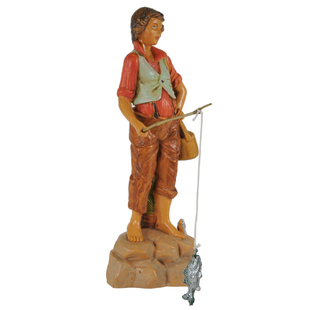 Statua cm.19 Pescatore con Canna e Cesta | Fontanini