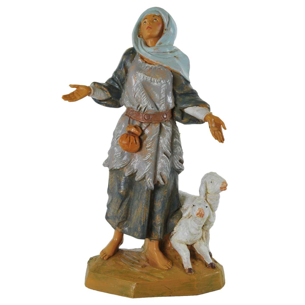 Statua cm.19 Pastorella Meravigliato con Pecore | Fontanini