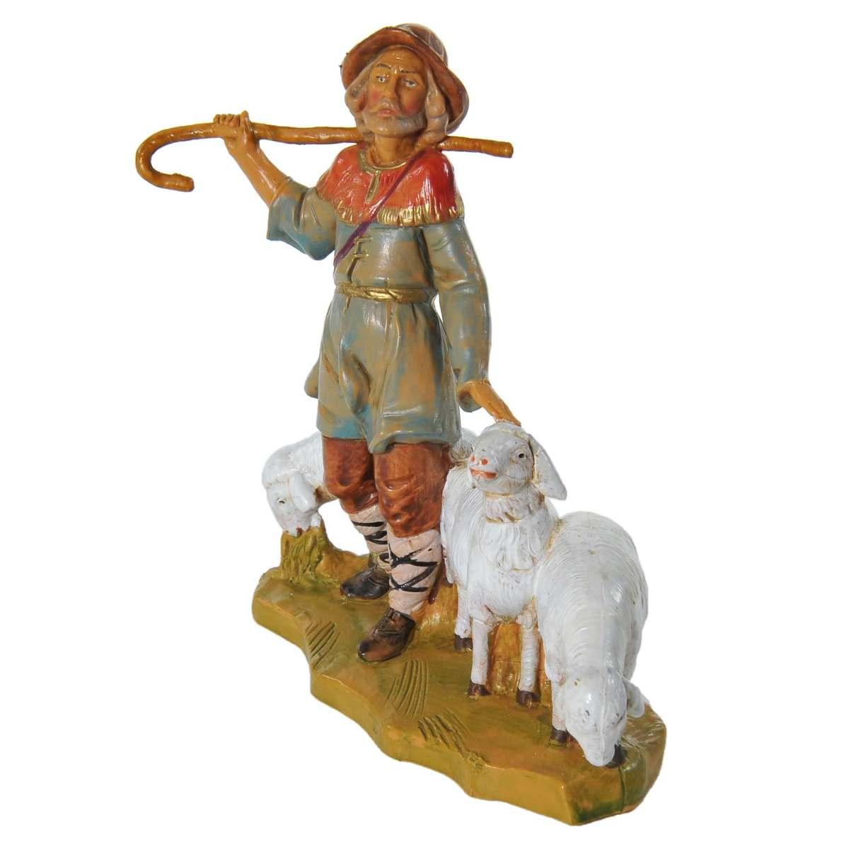 Statua presepe 12 cm pastore con tre pecore