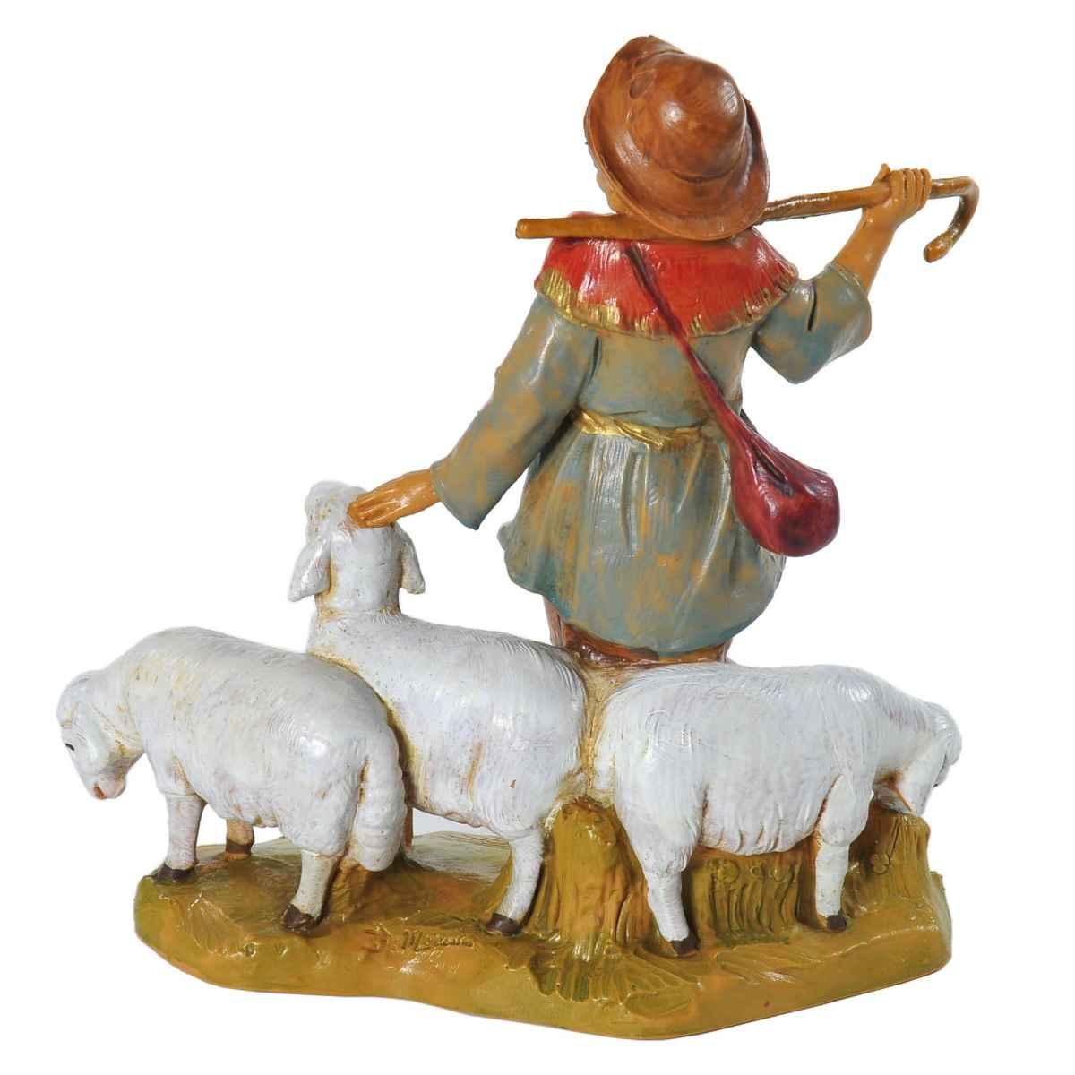 Statua presepe 12 cm pastore con tre pecore