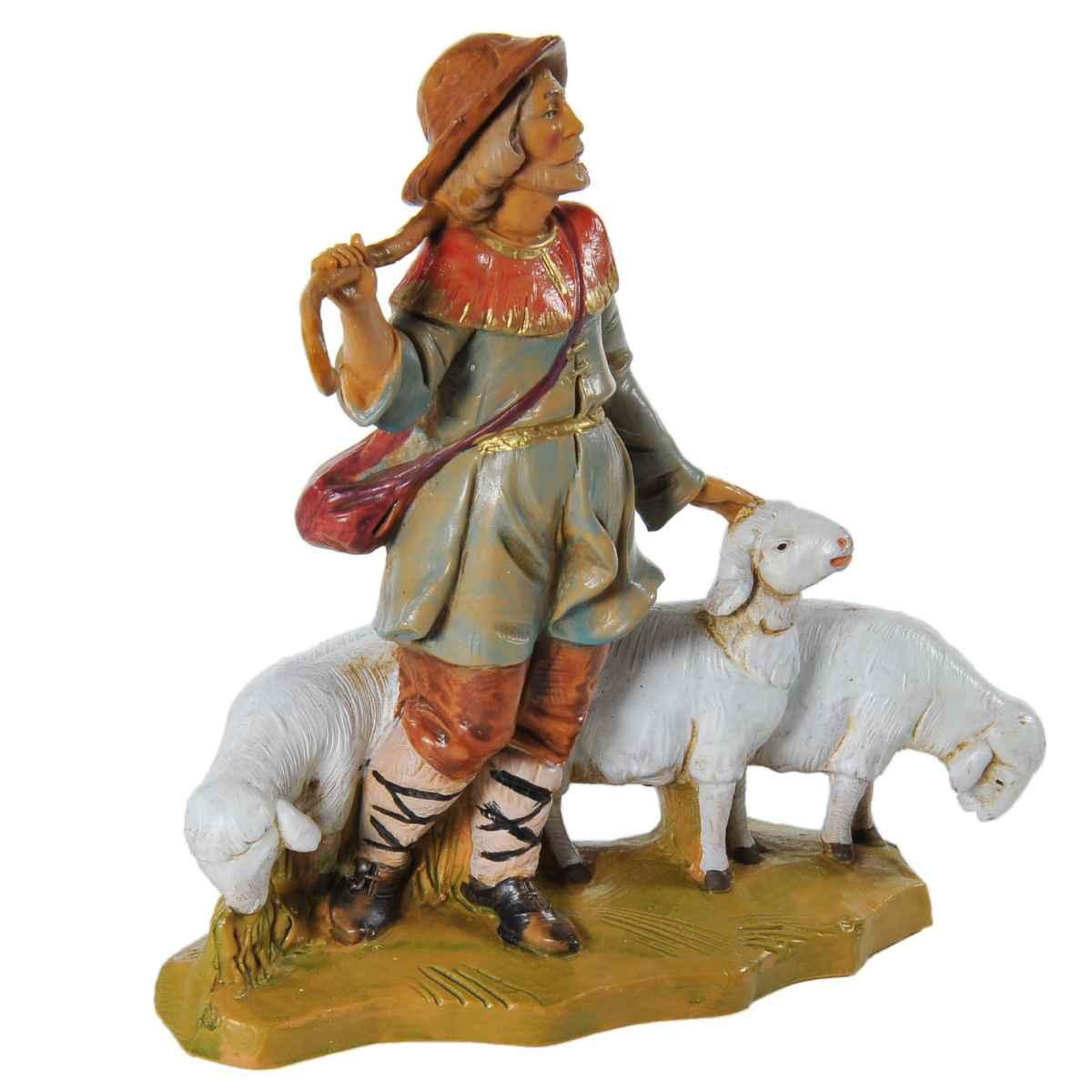 Statua presepe 12 cm pastore con tre pecore