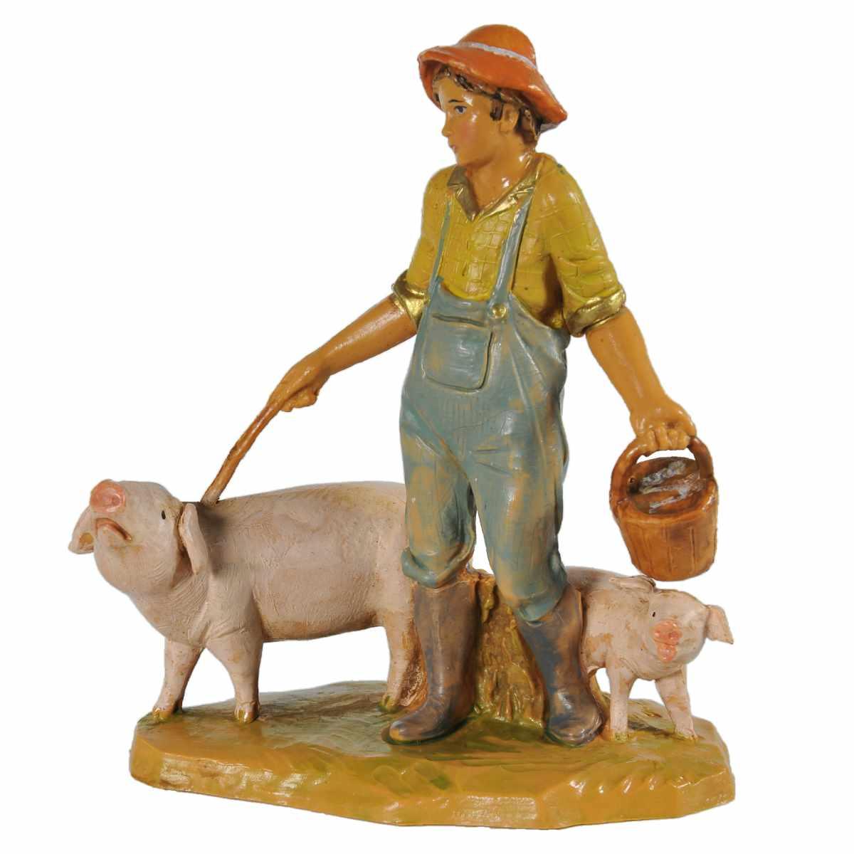 Statua presepe 12 cm pastore con maiali