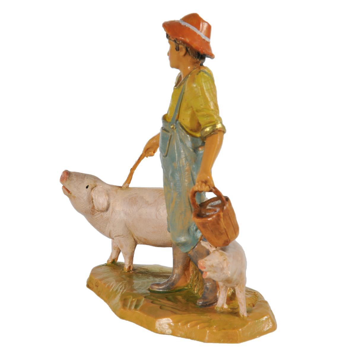 Statua presepe 12 cm pastore con maiali