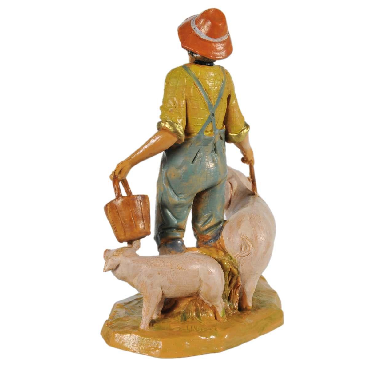 Statua presepe 12 cm pastore con maiali