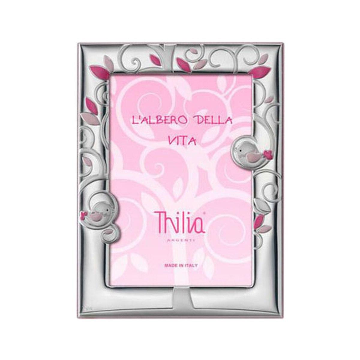 Cornice Arg. cm.13x18 Thilia Rosa con Uccellini | Thilia