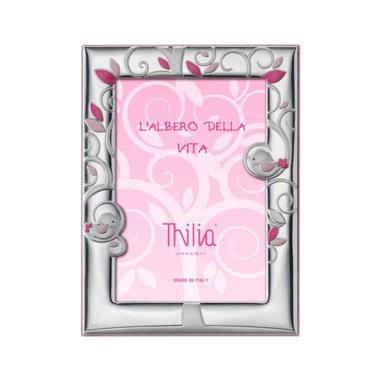 Cornice Arg. cm.13x18 Thilia Rosa con Uccellini | Thilia