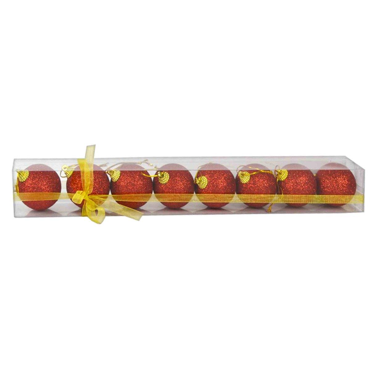Pallina Natale cm.Ø5 Rosse Glitter Set pz.8 Tubo |M2 Store