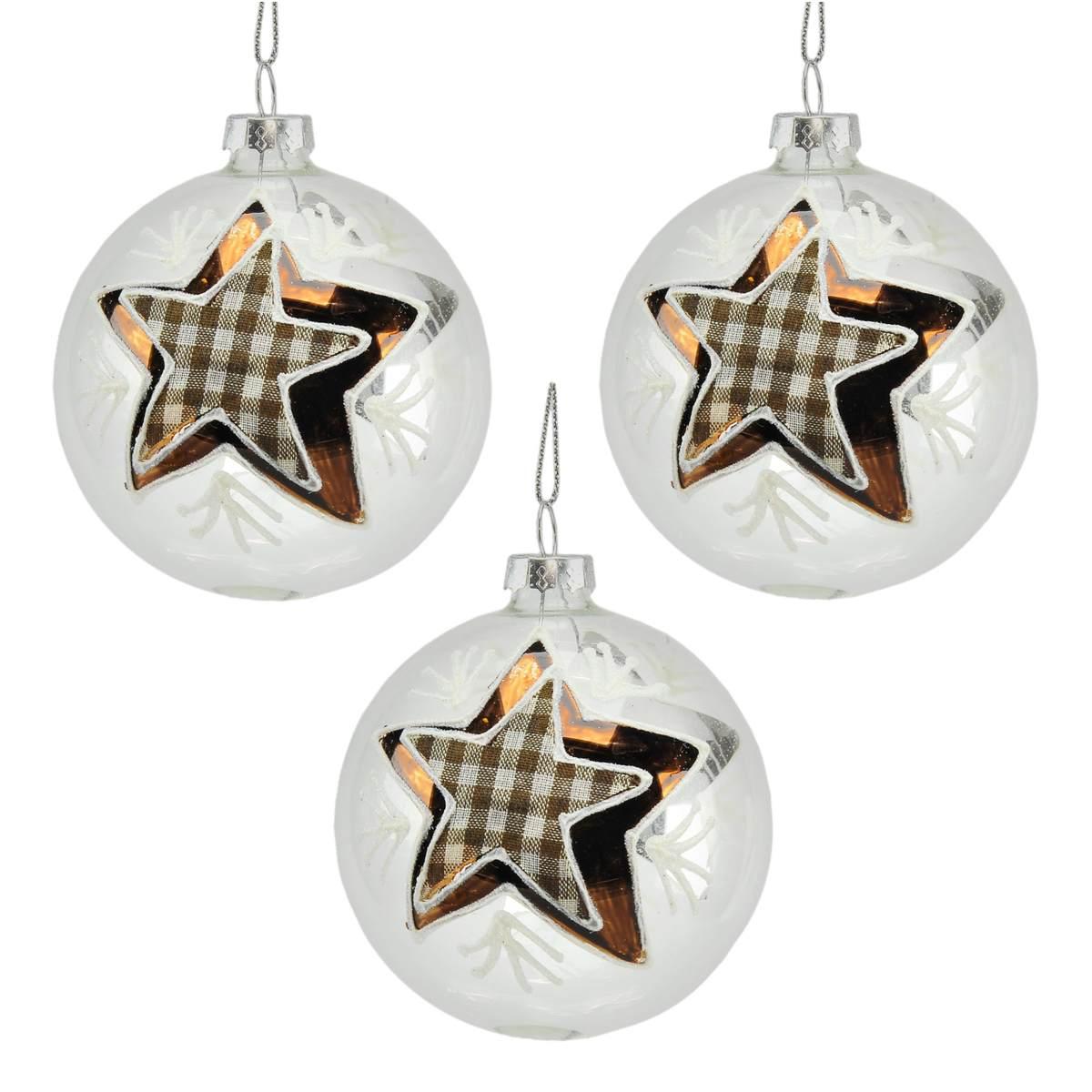 Pallina Natale Vetro cm.Ø8 Trasparente Dec. Stella Set pz.3 |M2 Store
