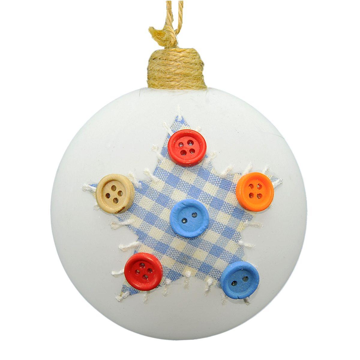 Pallina Natale Vetro cm.Ø8 Bianca Stella e Bottoni Col |M2 Store