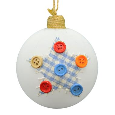 Pallina Natale Vetro cm.Ø8 Bianca Stella e Bottoni Col |M2 Store