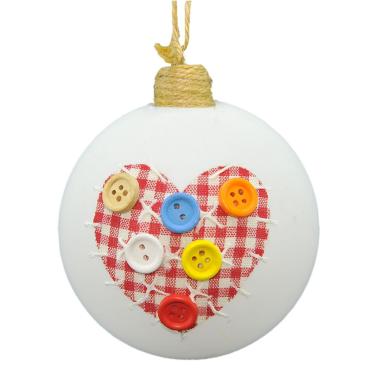Pallina Natale Vetro cm.Ø8 Bianca Cuore e Bottoni Col |M2 Store