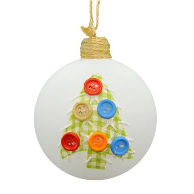 Pallina Natale Vetro cm.Ø8 Bianca Albero e Bottoni Col |M2 Store