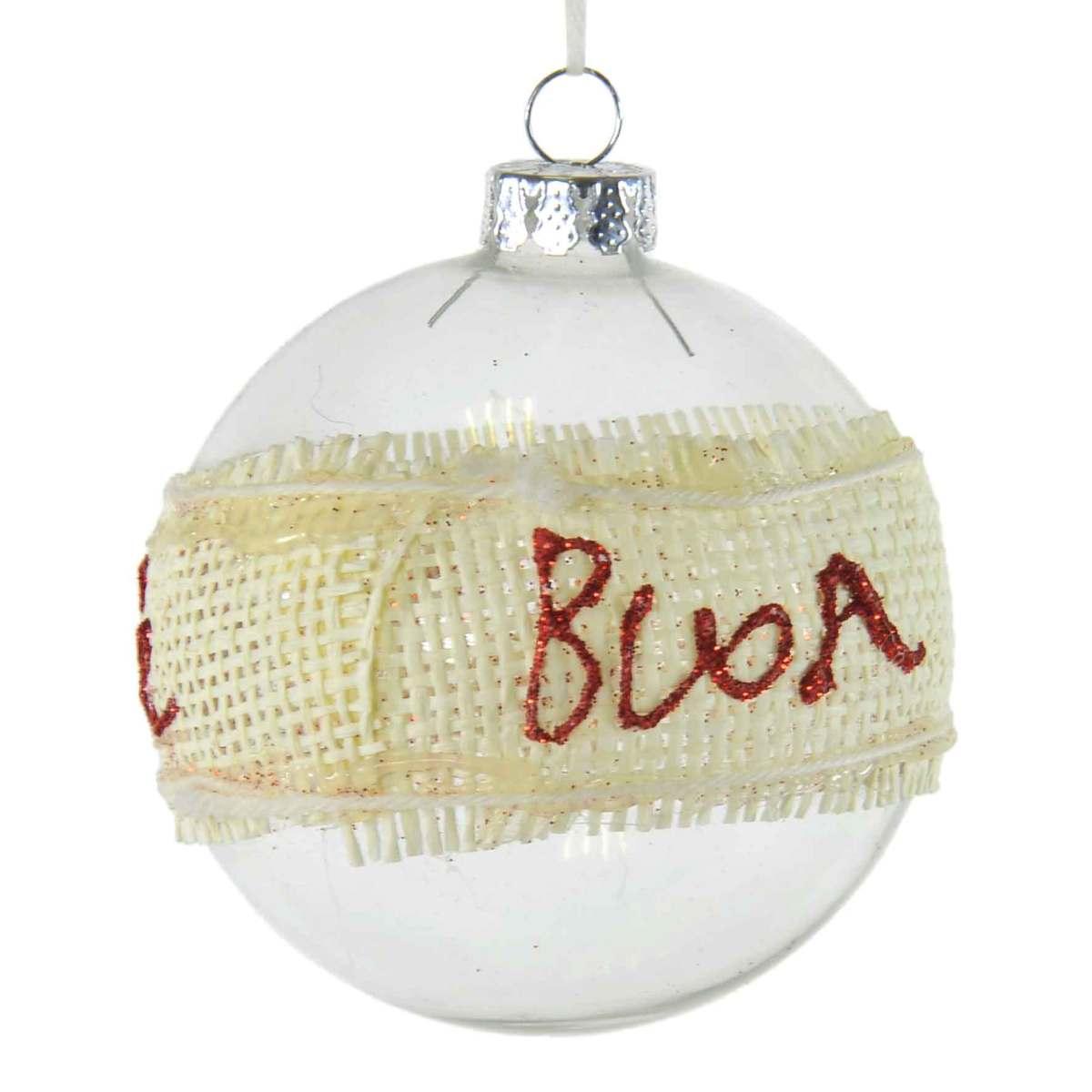 Pallina Natale Vetro cm.Ø8 Trasparente Dec.Juta Buon Natale |M2 Store