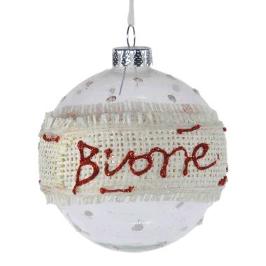 Pallina Natale Vetro cm.Ø8 Trasp Dec. Juta Buone Feste |M2 Store