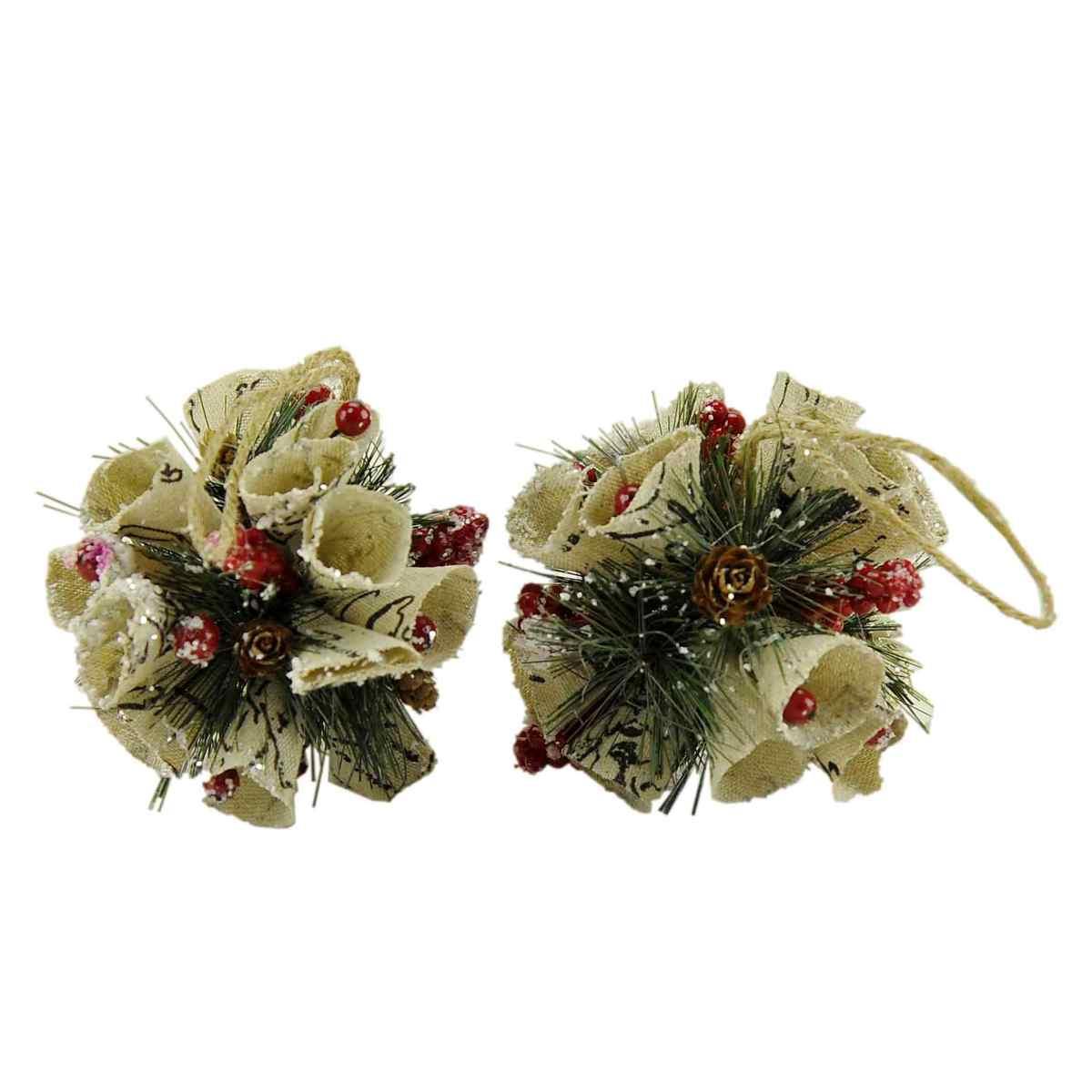 Pallina Natale cm.Ø10 Juta con Bacche e Pigne pz.2 |M2 Store