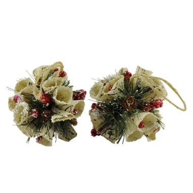 Pallina Natale cm.Ø10 Juta con Bacche e Pigne pz.2 |M2 Store