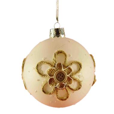Pallina Natale Vetro cm.Ø10 Bianca Opaca con Fiore Juta |M2 Store
