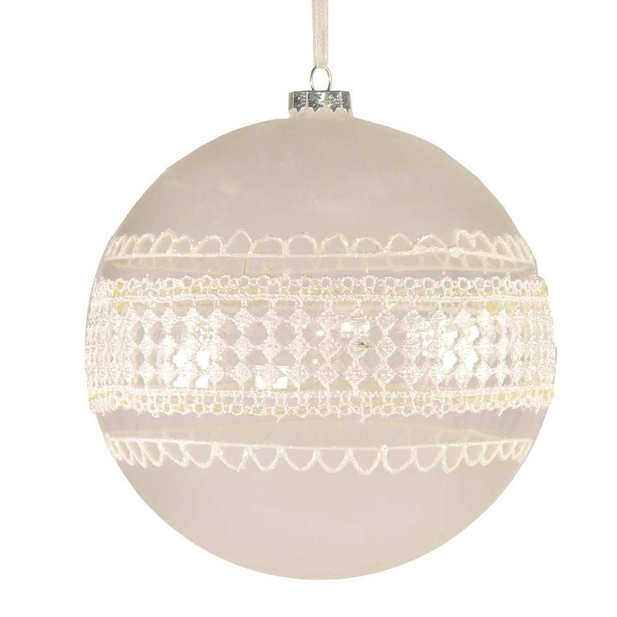 Pallina Natale Vetro cm.Ø15 Bianco Satinato Pizzo |M2 Store