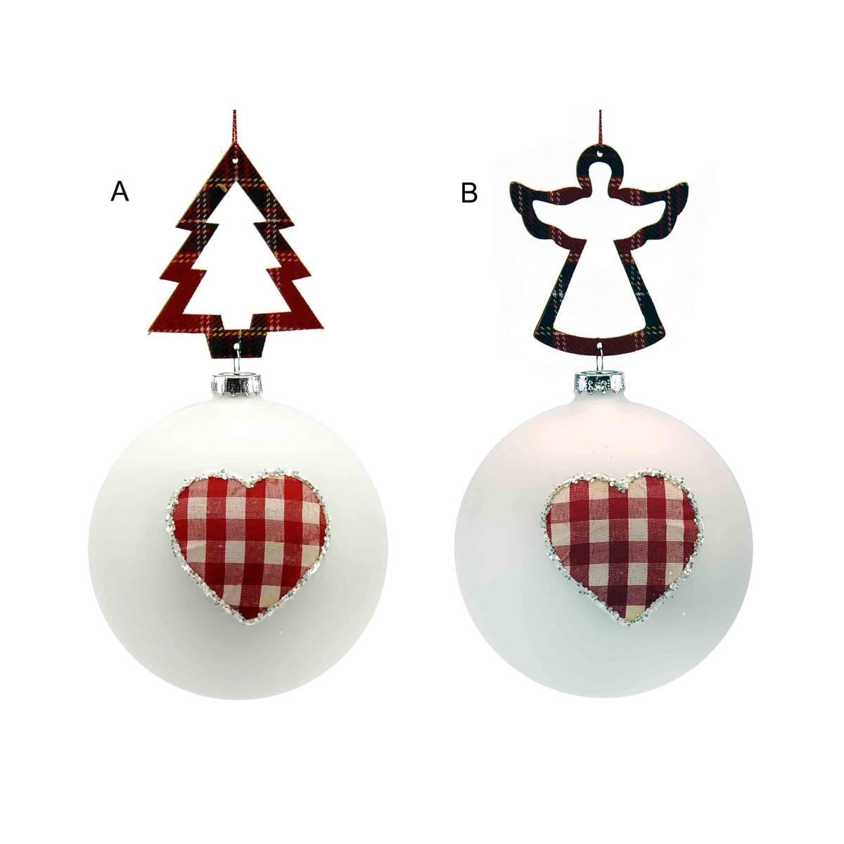 Pallina Natale Vetro cm.Ø10 Bianca Opaca con Cuore |M2 Store