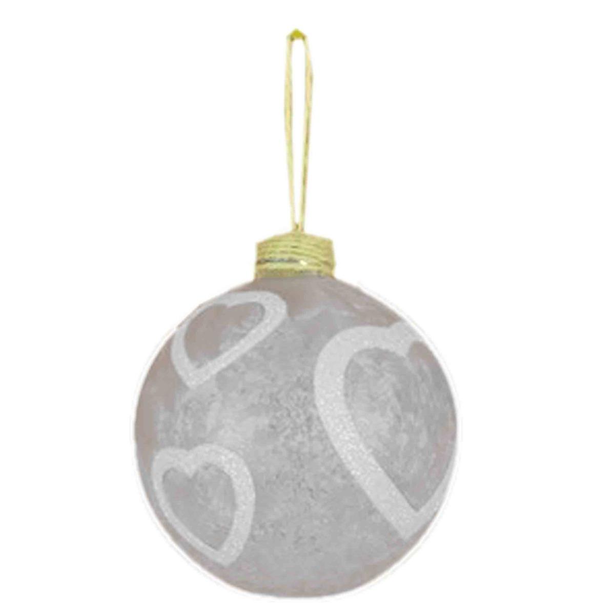 Pallina Natale Vetro cm.Ø8 Bianca Satinata con Cuori |M2 Store