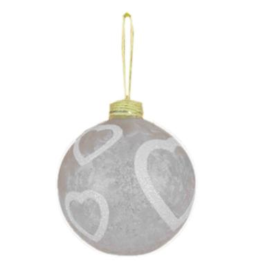 Pallina Natale Vetro cm.Ø8 Bianca Satinata con Cuori |M2 Store