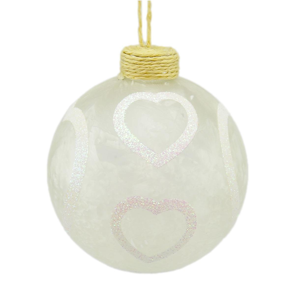 Pallina Natale Vetro cm.Ø10 Bianca Satinata con Cuori |M2 Store