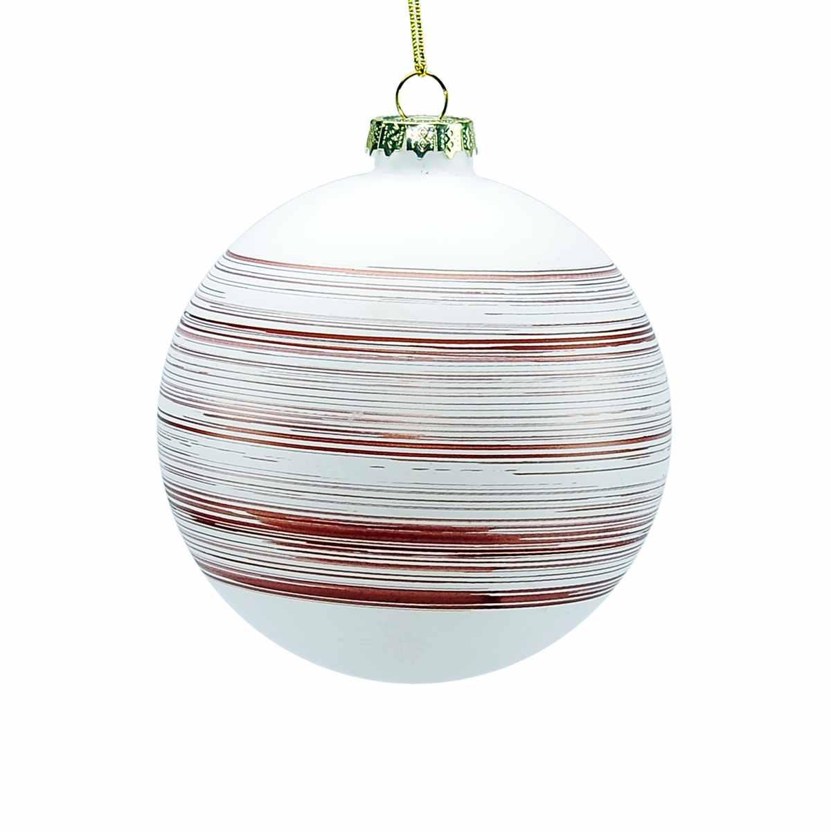 Pallina Natale Vetro cm.Ø10 Bianca con Righe Rosse |M2 Store