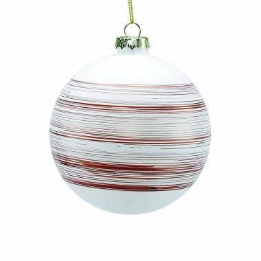 Pallina Natale Vetro cm.Ø10 Bianca con Righe Rosse |M2 Store