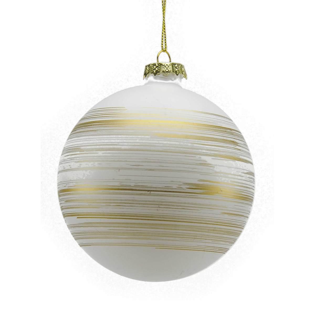 Pallina Natale Vetro cm.Ø10 Bianca con Righe Oro |M2 Store