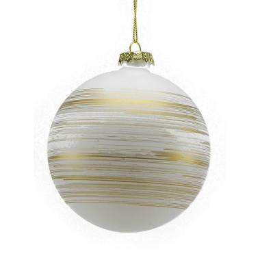 Pallina Natale Vetro cm.Ø10 Bianca con Righe Oro |M2 Store