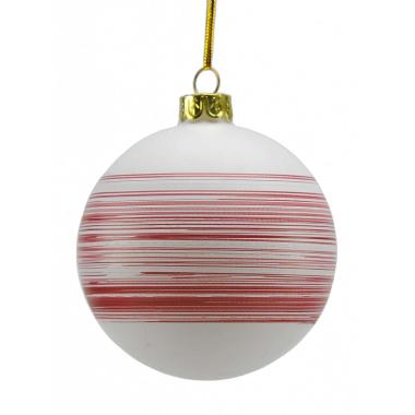 Pallina Natale Vetro cm.Ø8 Bianca con Righe Rosse |M2 Store