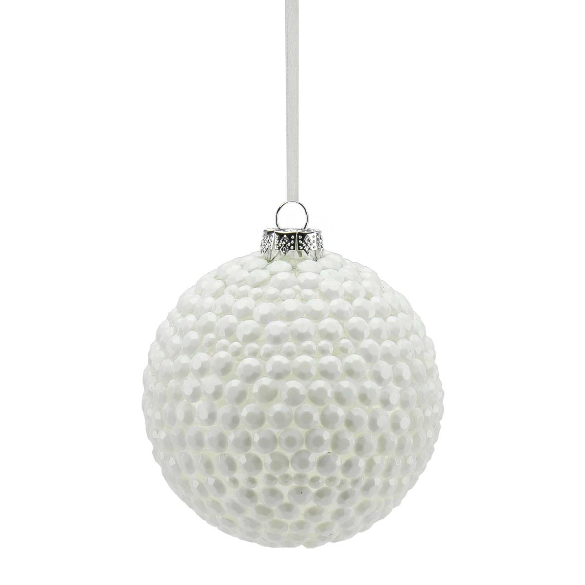 Pallina Natale Vetro cm.Ø10 Trasparente con Palline Bianche |M2 Store