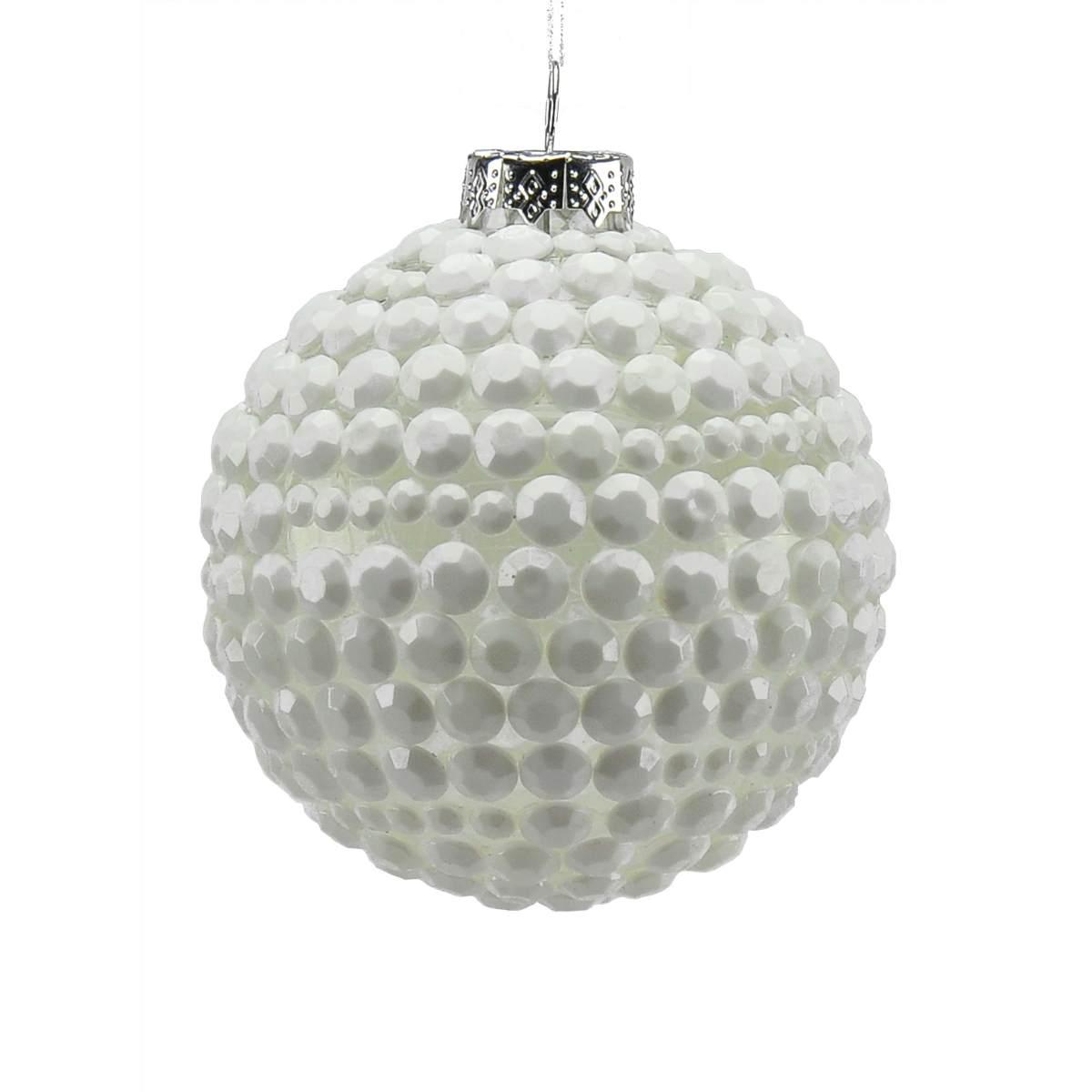 Pallina Natale Vetro cm.Ø8 Trasparente con Palline Bianche |M2 Store