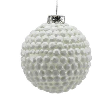 Pallina Natale Vetro cm.Ø8 Trasparente con Palline Bianche |M2 Store