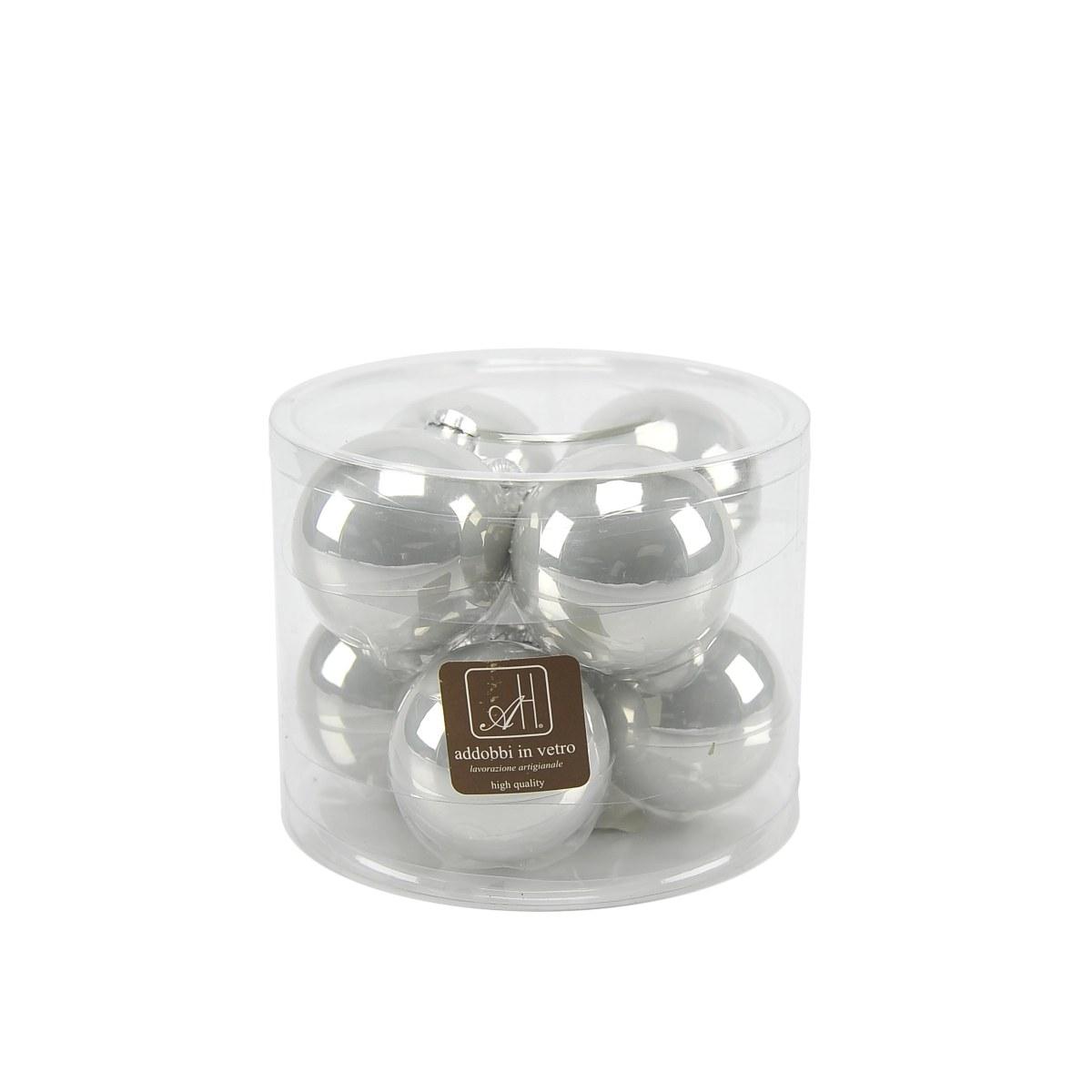 Pallina Natale Vetro cm.Ø7 Argento Perlato Set pz.8 |Inge's Glass