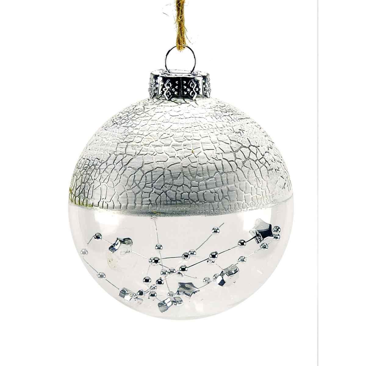 Pallina Natale Vetro cm.Ø8 Trasparente Argento Sat. con Filo |M2 Store
