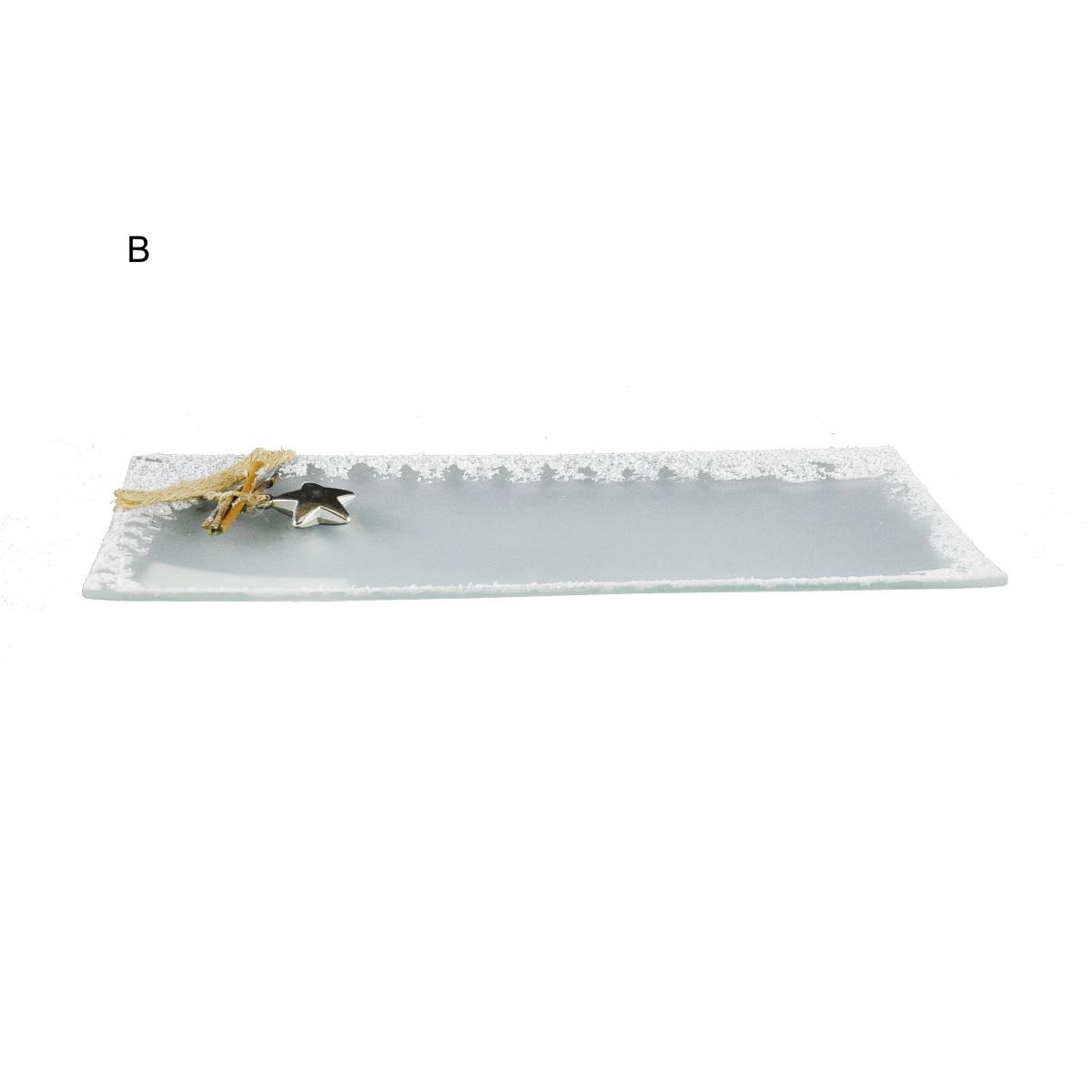 Piattino Tavola Natale Vetro con Bordo Innevato cm.27x13 |M2 Store