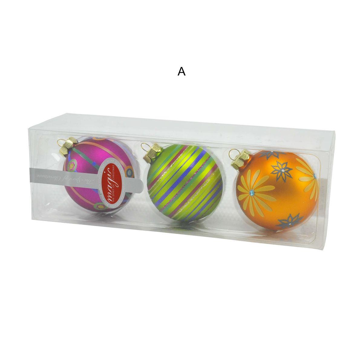 Pallina Natale Vetro Collezione cm.Ø8 Multicolor Set pz.3 |M2 Store