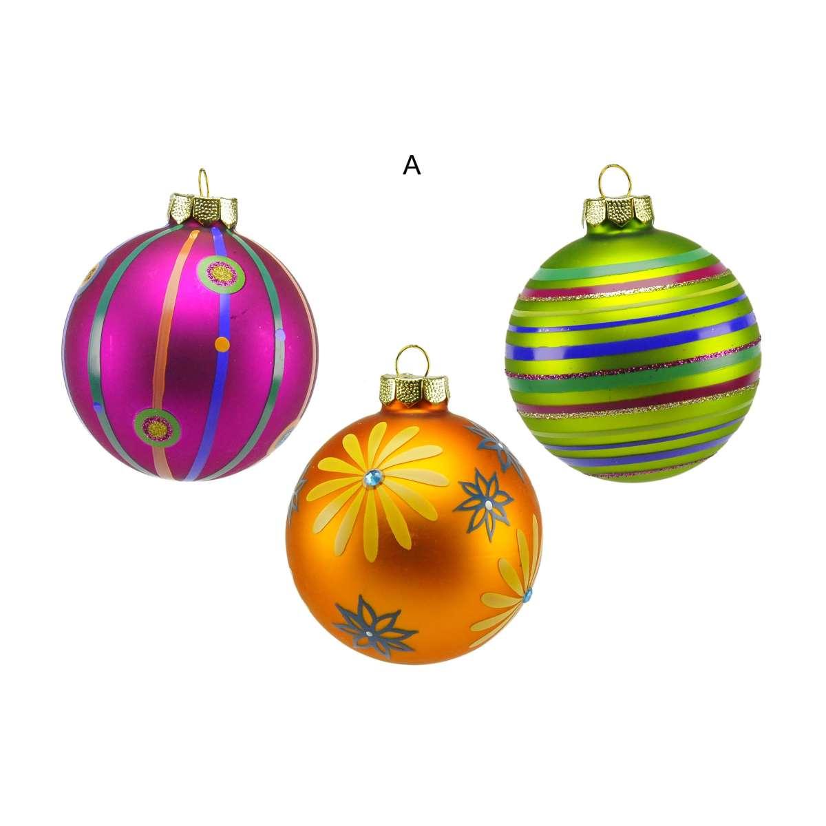 Pallina Natale Vetro Collezione cm.Ø8 Multicolor Set pz.3 |M2 Store