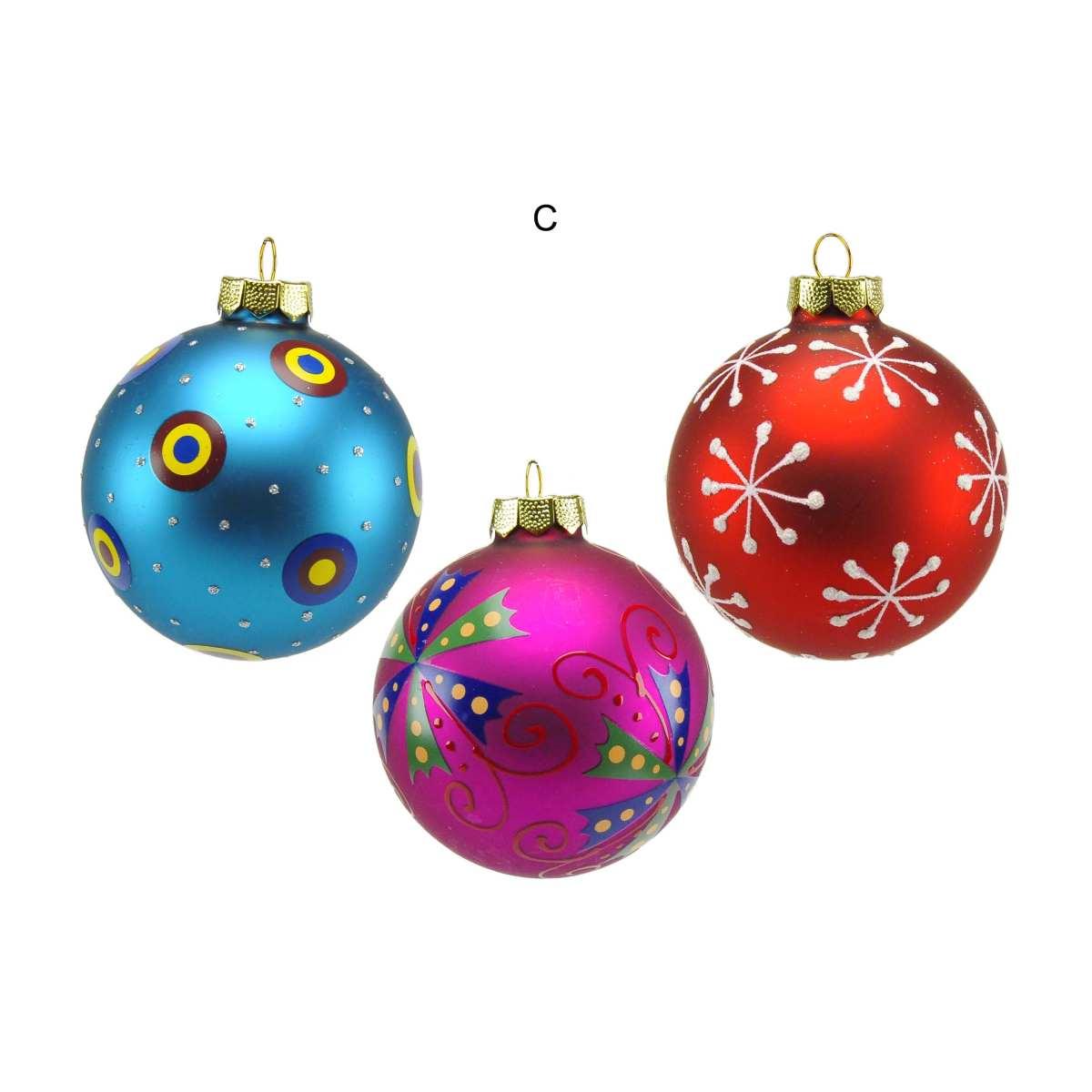 Pallina Natale Vetro Collezione cm.Ø8 Multicolor Set pz.3 |M2 Store