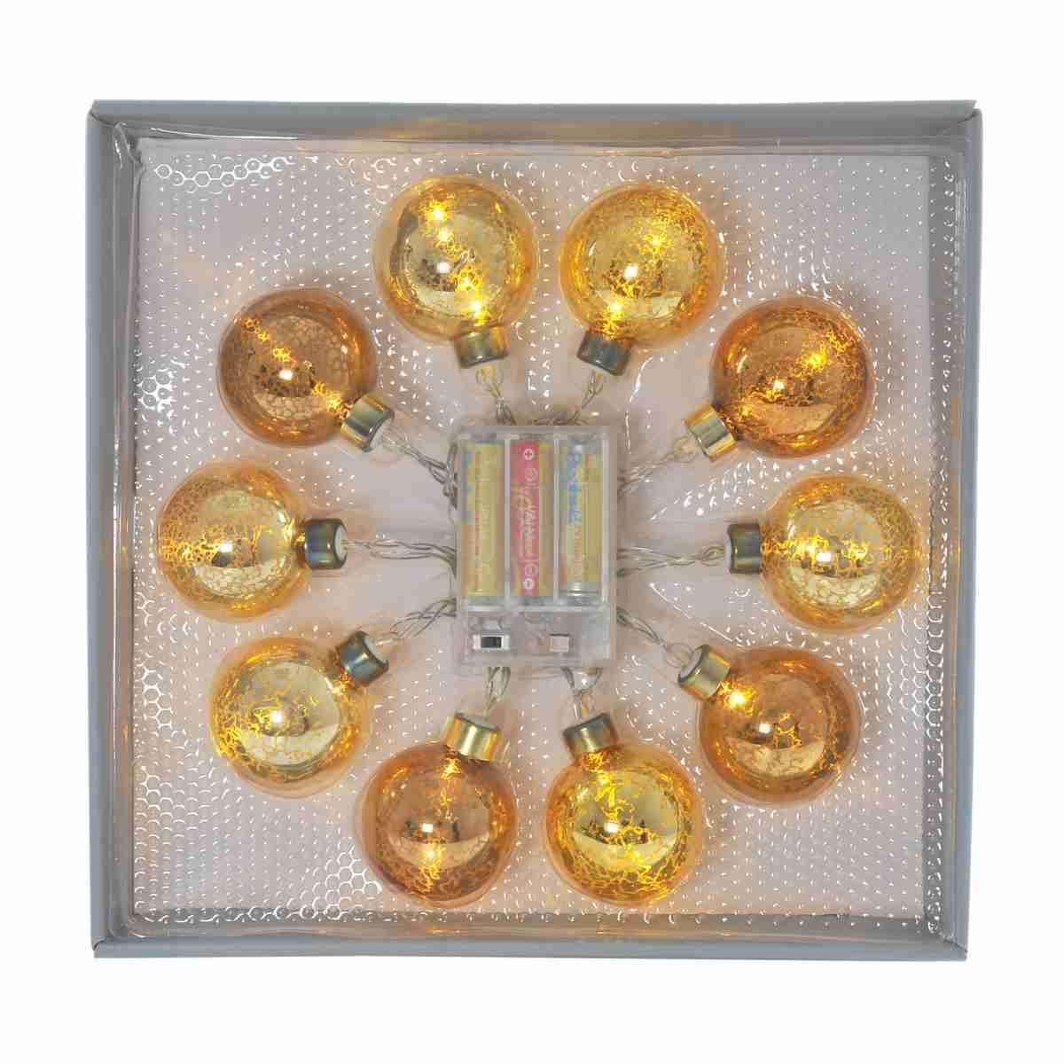 Pallina Natale cm.Ø6 Luci int. LED Bronzo Set pz.p10 Batteria |Inge's Glass