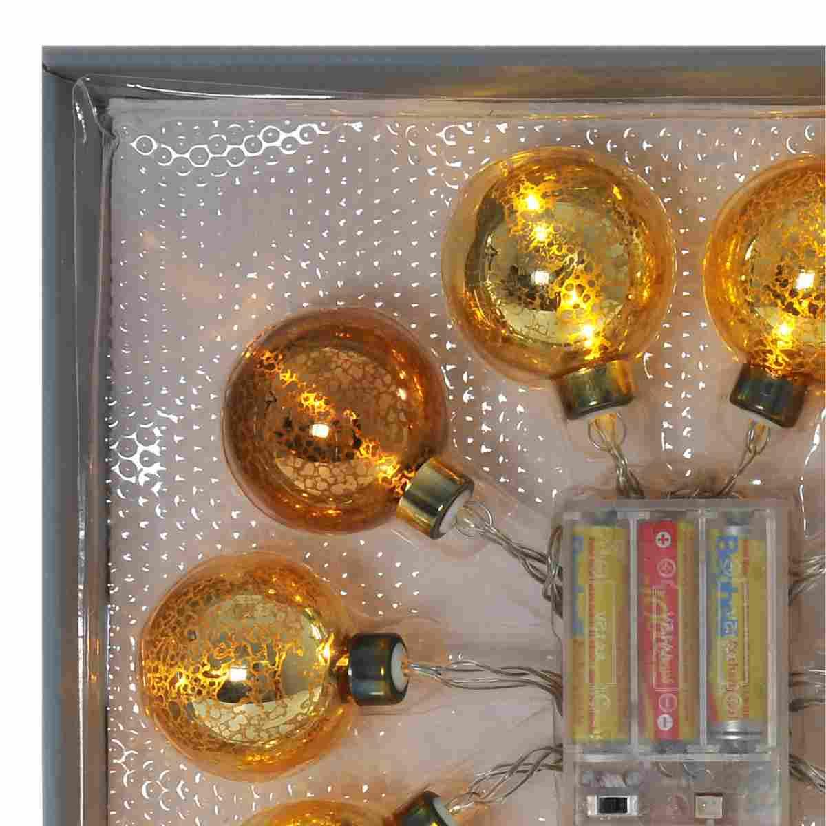 Pallina Natale cm.Ø6 Luci int. LED Bronzo Set pz.p10 Batteria |Inge's Glass