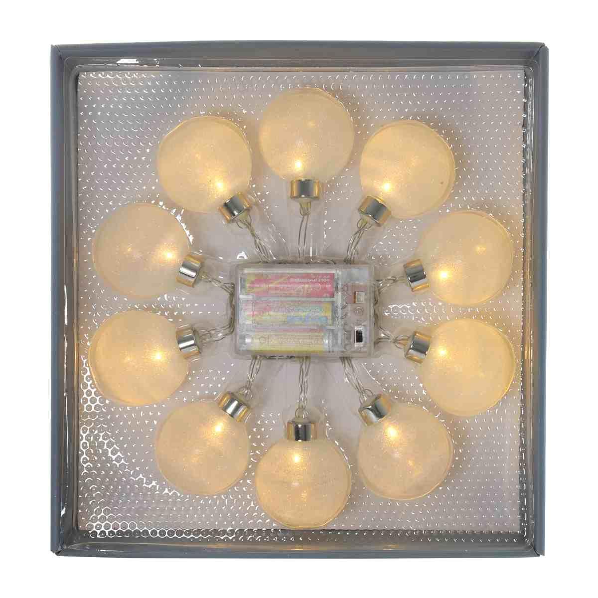 Pallina Natale cm.Ø6 Luci int. LED Bianco Set pz.10 Batteria |Inge's Glass